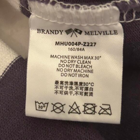 Brandy Melville Navy Blue White Striped Long Sleeve Polo Shirt Cropped - Picture 6 of 9